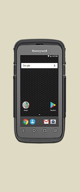 En Honeywell CT60 XP ultrarobust håndterminal vist forfra med en skjerm som viser Android brukergrensesnitt med ikoner