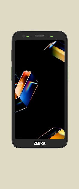 En Zebra TC501 robust h&aring;ndterminal vist forfra med en lysende og fargerik skjerm.