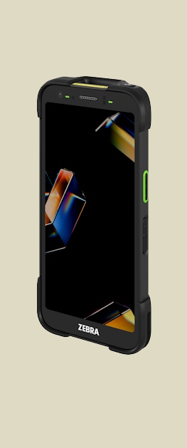 En Zebra TC701 robust h&aring;ndterminal vist skr&aring;tt forfra med en lysende og fargerik skjerm.