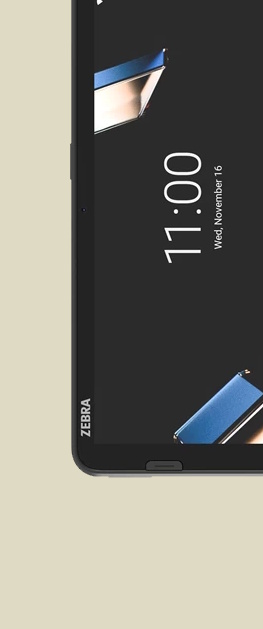 Et Zebra ET401 robust nettbrett vist forfra med en lysende og fargerik skjerm.