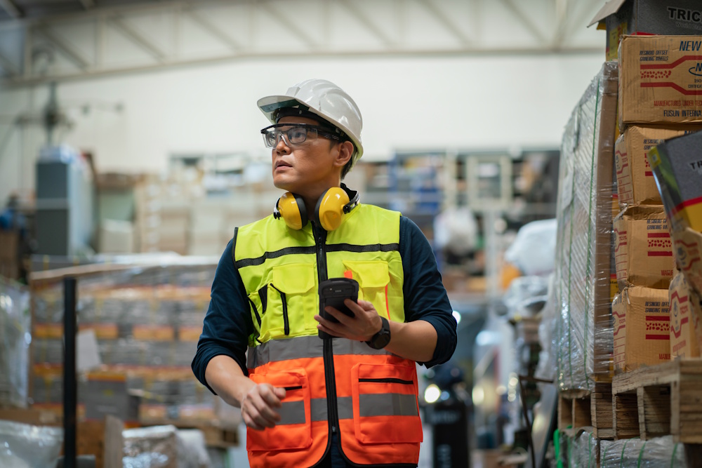 Lagerarbeider med Zebra TC701 h&aring;ndterminal i industrielt lagermilj&oslash;