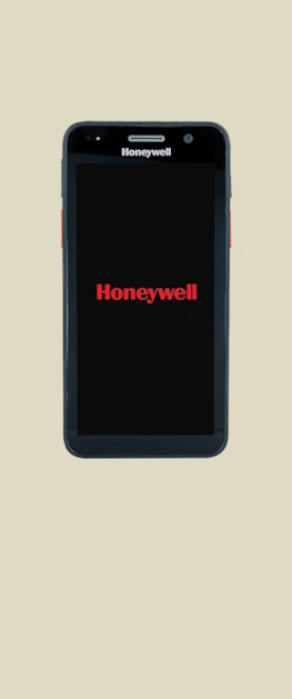 En Honeywell CT30 XP robust håndterminal vist forfra med en sort skjerm som viser Honeywell logoen.