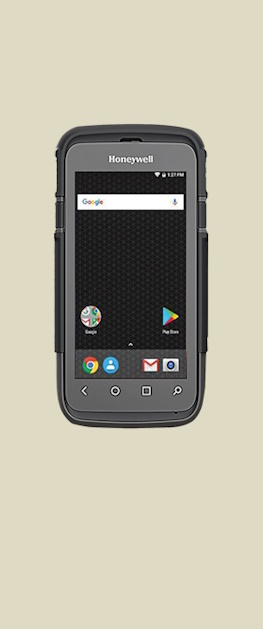 En Honeywell CT60 XP ultrarobust håndterminal vist forfra med Android brukergrensesnitt og ikoner.